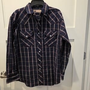 VTG Big Mac Navy Red Western Heavy Cotton Pearl Snap Shirt Mens Med Workwear